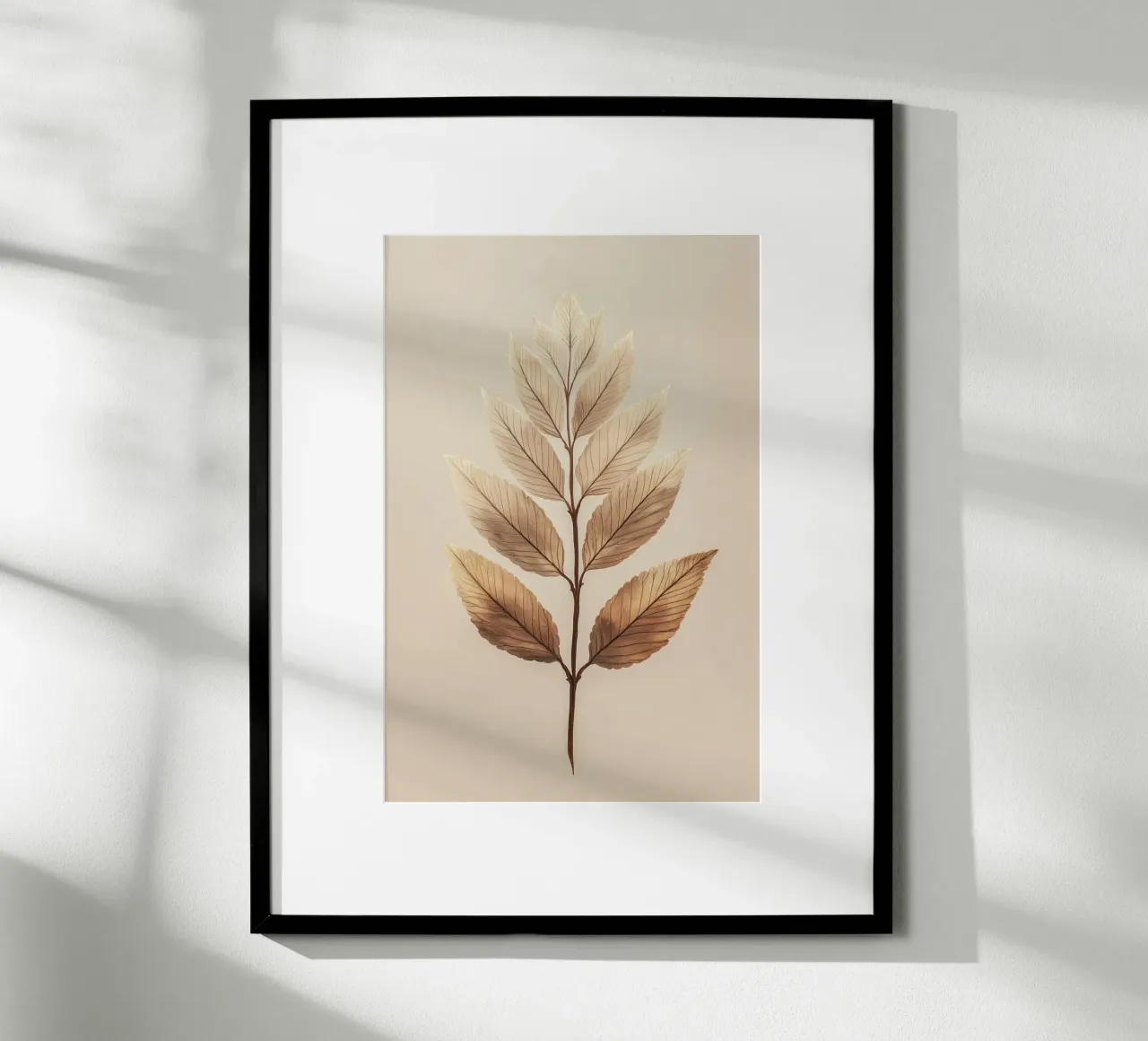 Foglie di piante su un ramo beige poster da Carinaprint
