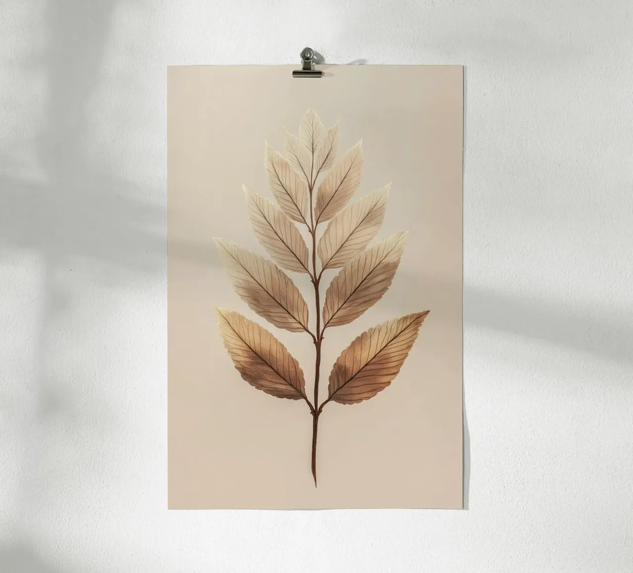 Foglie di piante su un ramo beige poster da Carinaprint