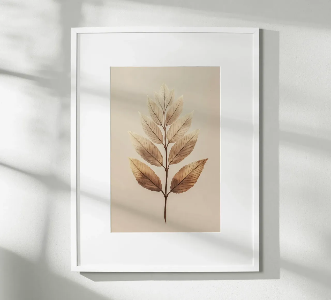 Foglie di piante su un ramo beige poster da Carinaprint