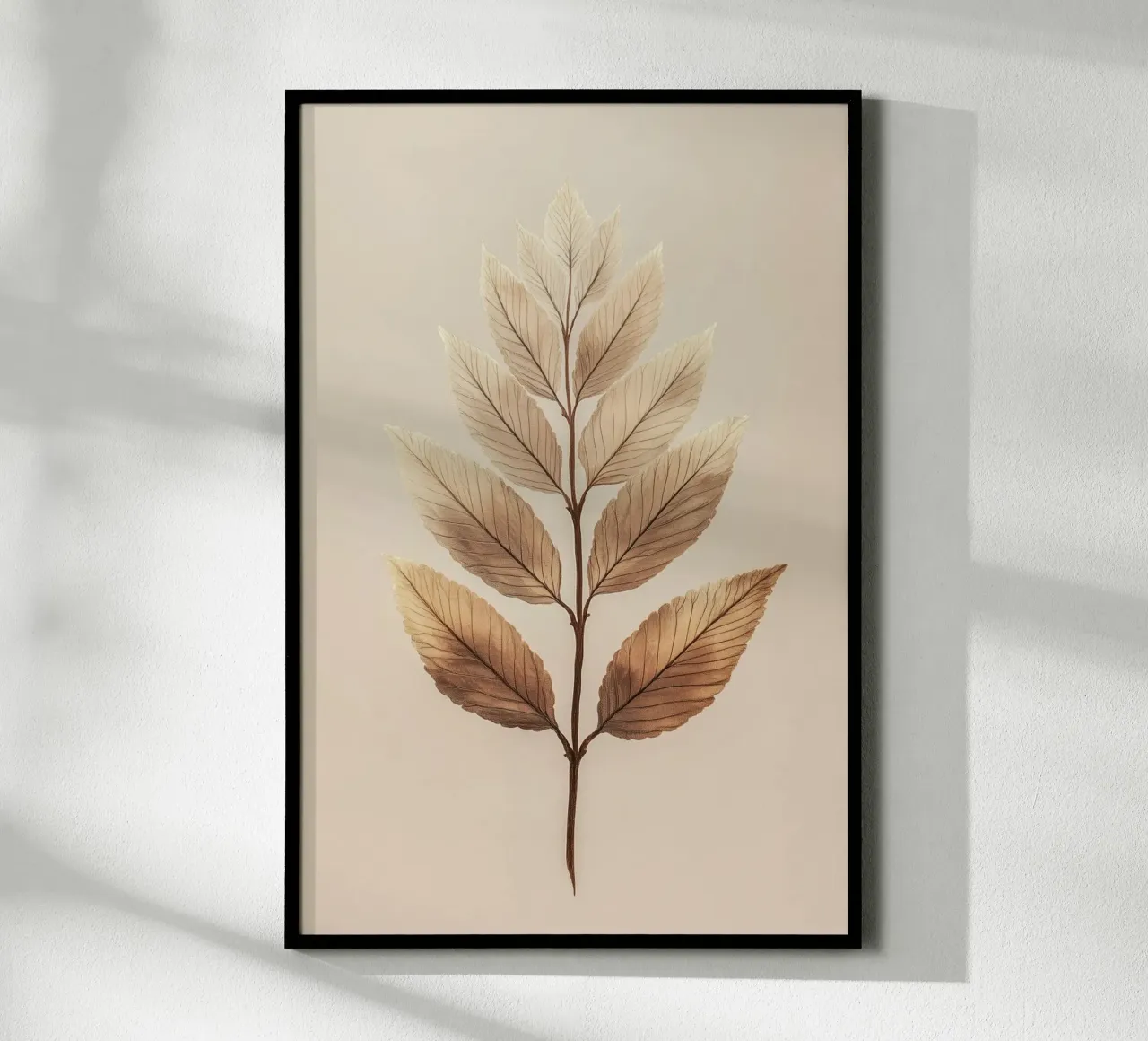 Foglie di piante su un ramo beige poster da Carinaprint