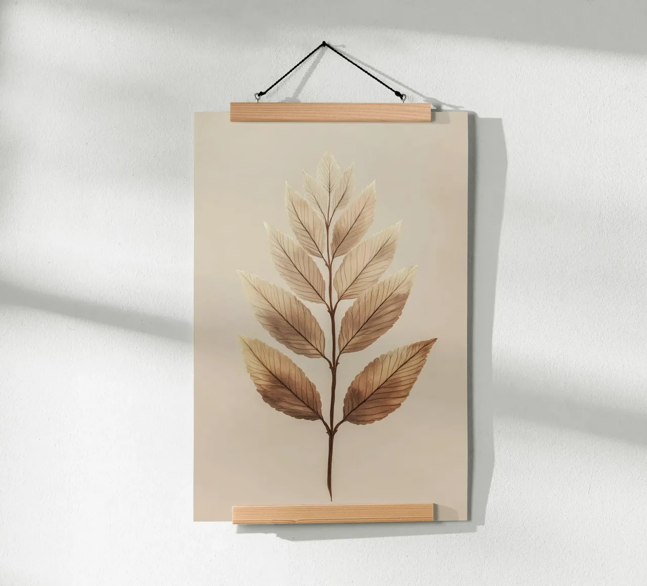 Foglie di piante su un ramo beige poster da Carinaprint