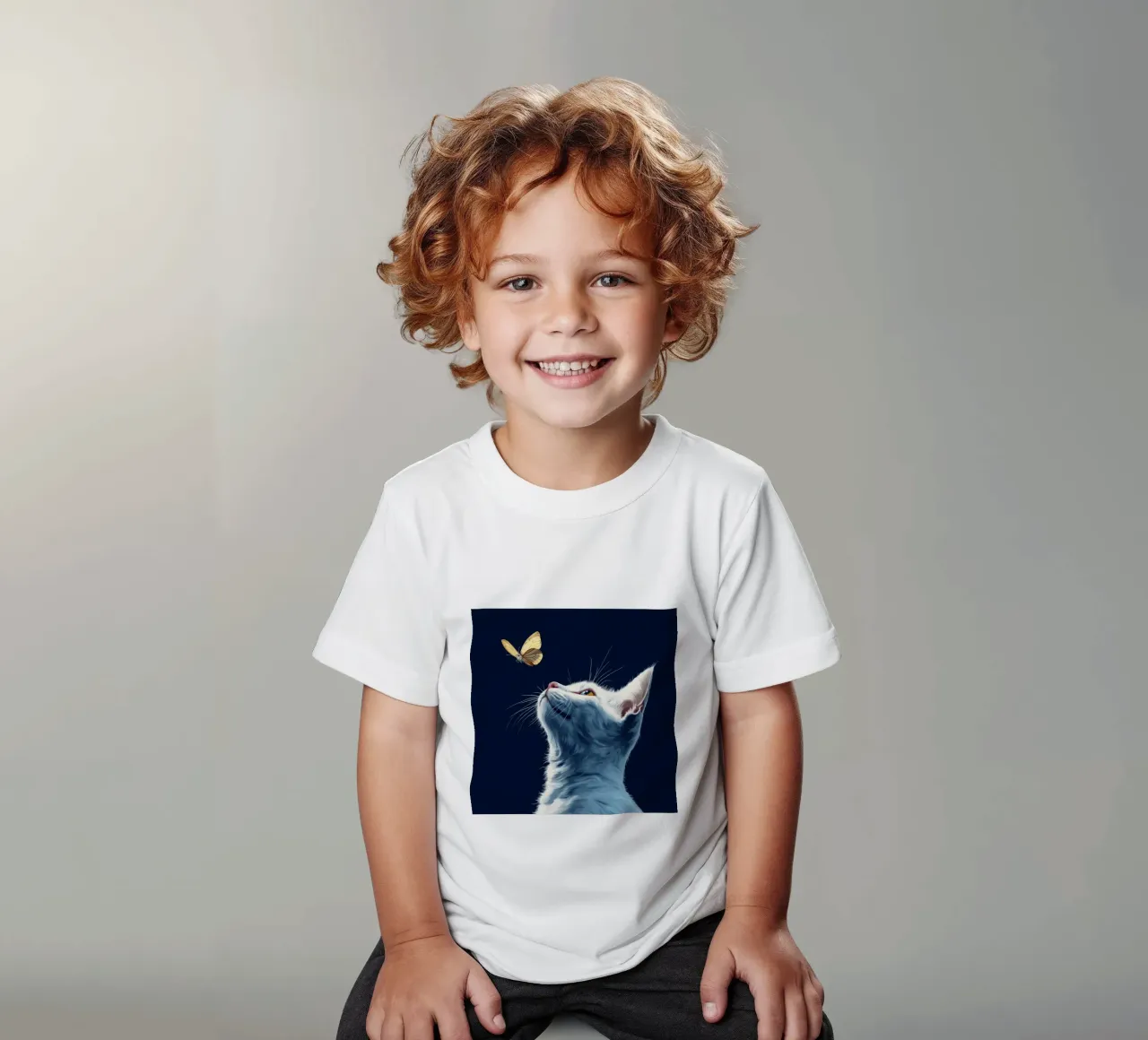 Gatto e farfalla t-shirt bambini da Motivate-Today