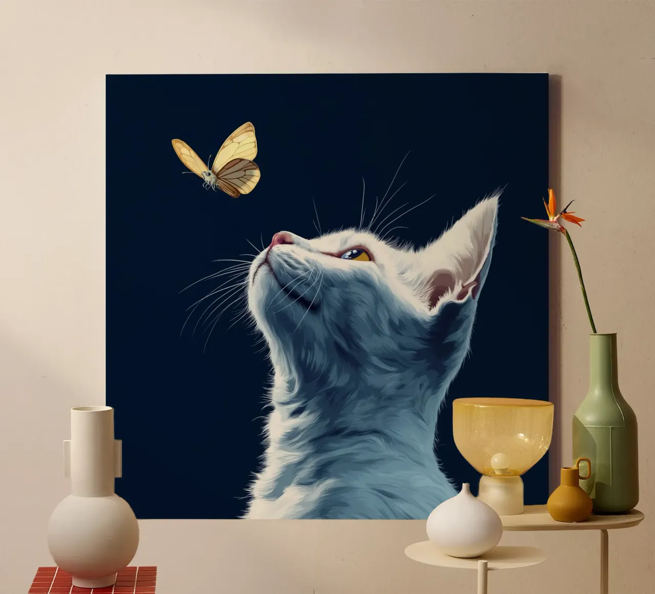 Gatto e farfalla tela da Motivate-Today