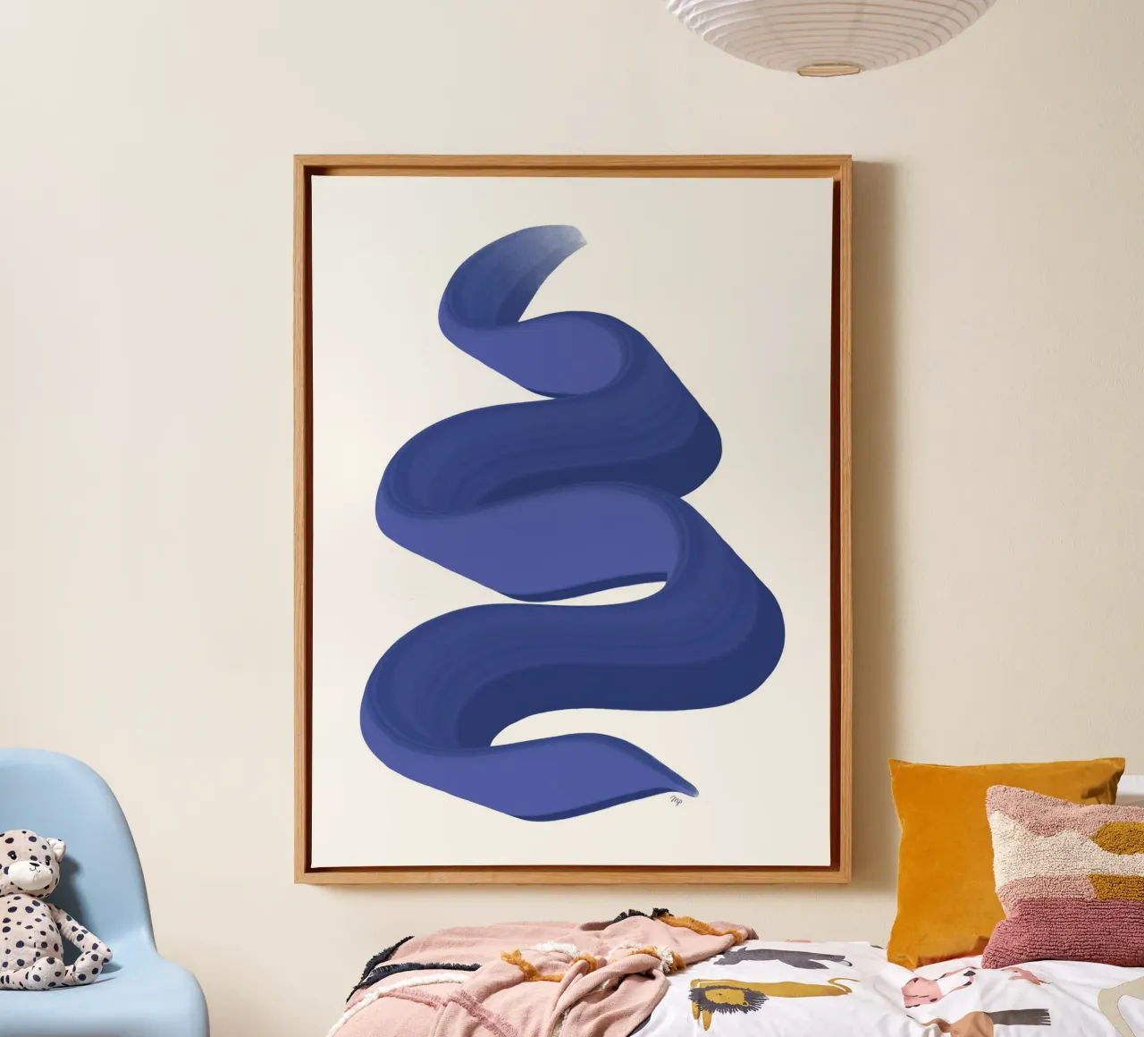 Serpente astratto di vernice blu tela con Cornice a cassetta da Martina