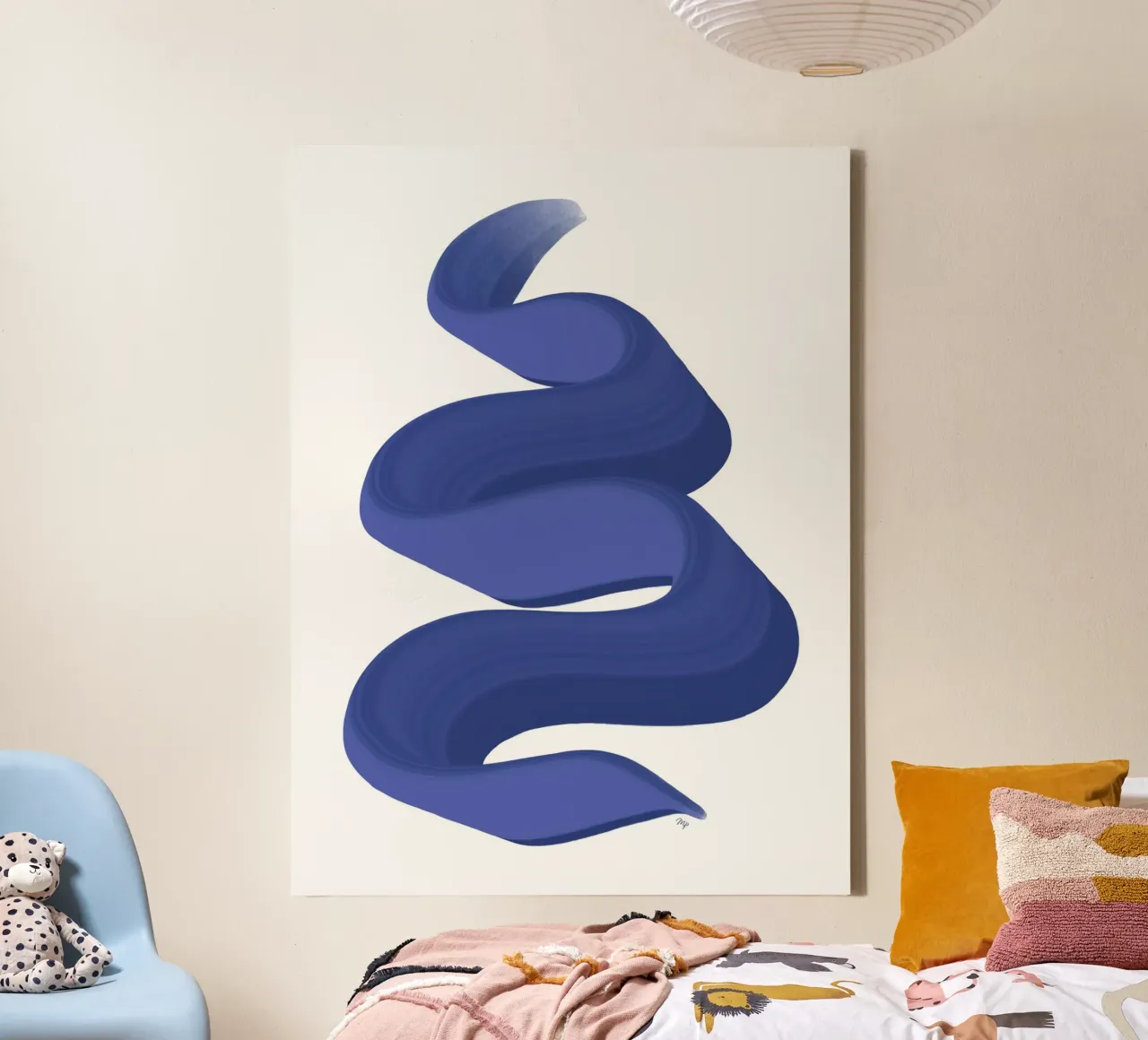 Serpente astratto di vernice blu tela con Cornice a cassetta da Martina
