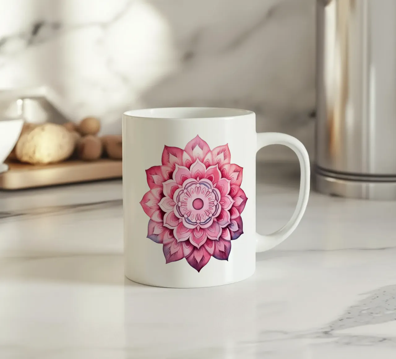 Mandala rosa acquerellato tazza in ceramica da Spiritual Touch