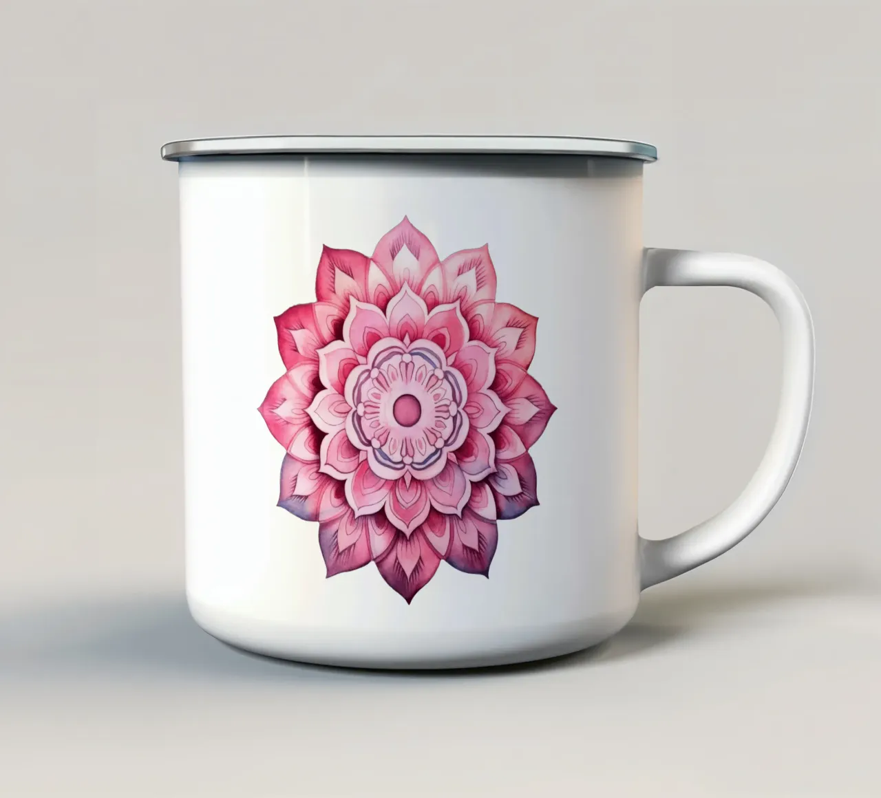 Mandala rosa acquerellato tazza in smalto da Spiritual Touch