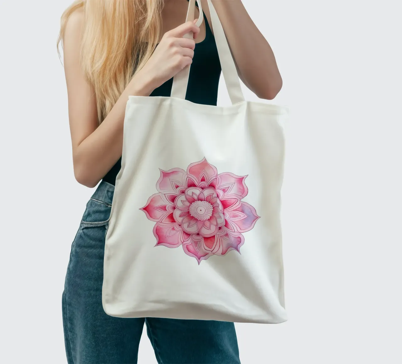 Mandala rosa acquerellato borsa in juta da Spiritual Touch