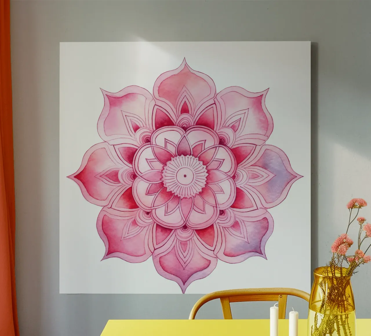 Mandala rosa acquerellato tela con Cornice a cassetta da Spiritual Touch
