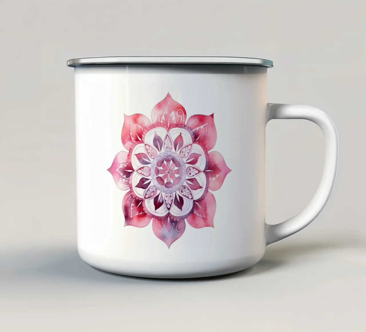 Mandala rosa acquerellato tazza in smalto da Spiritual Touch