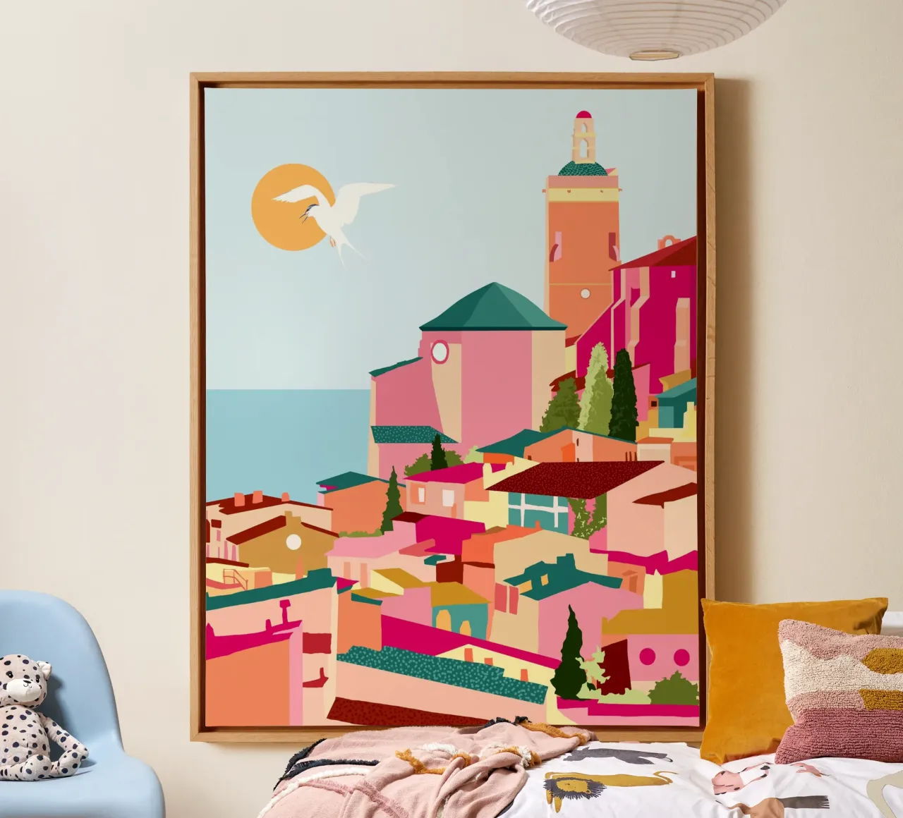 Crimson Rouge, Architectuur Gebouwen Roze Stadsgezicht canvas met Baklijst van 83oranges