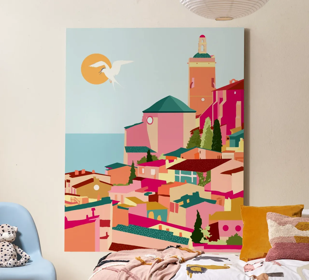 Crimson Rouge, Architectuur Gebouwen Roze Stadsgezicht canvas met Baklijst van 83oranges