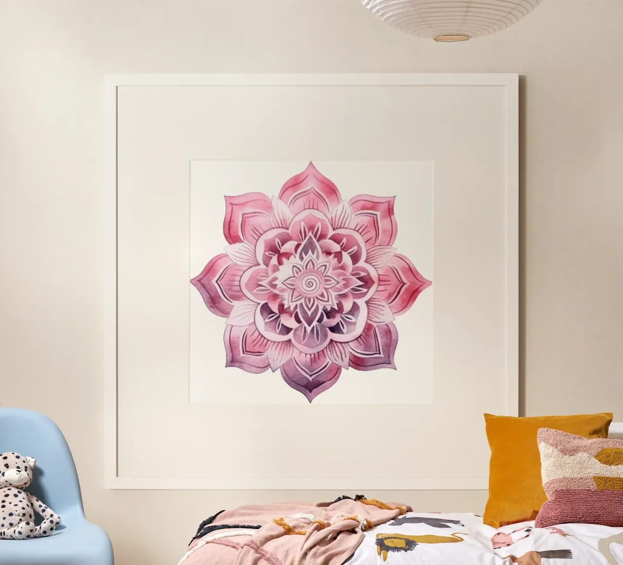 Mandala rosa acquerellato poster con telaio in plastica da Spiritual Touch