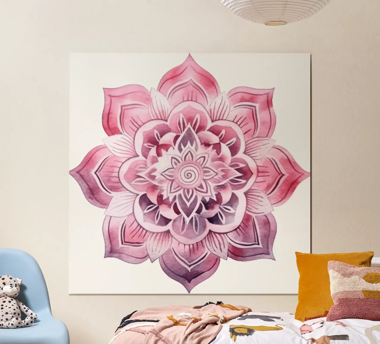 Mandala rosa acquerellato poster con telaio in plastica da Spiritual Touch