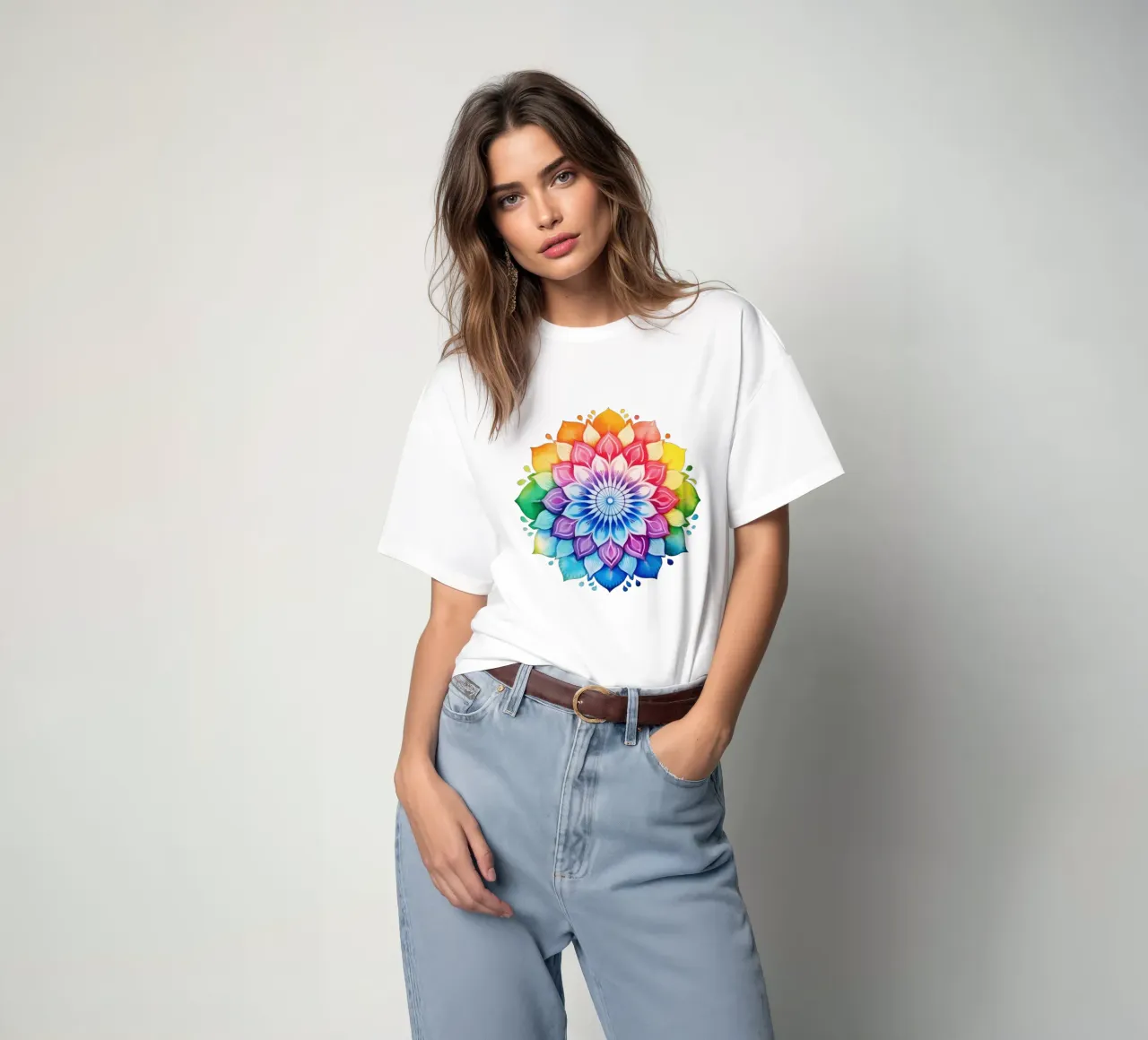 Mandala arcobaleno acquerellato t-shirt da Spiritual Touch