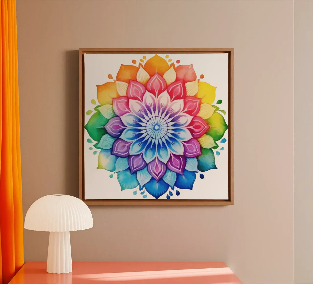 Mandala arcobaleno acquerellato tela con Cornice a cassetta da Spiritual Touch