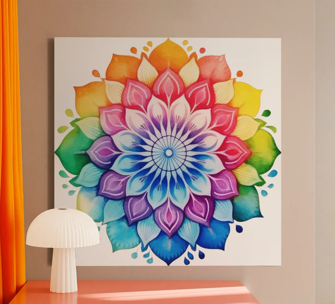 Mandala arcobaleno acquerellato tela con Cornice a cassetta da Spiritual Touch