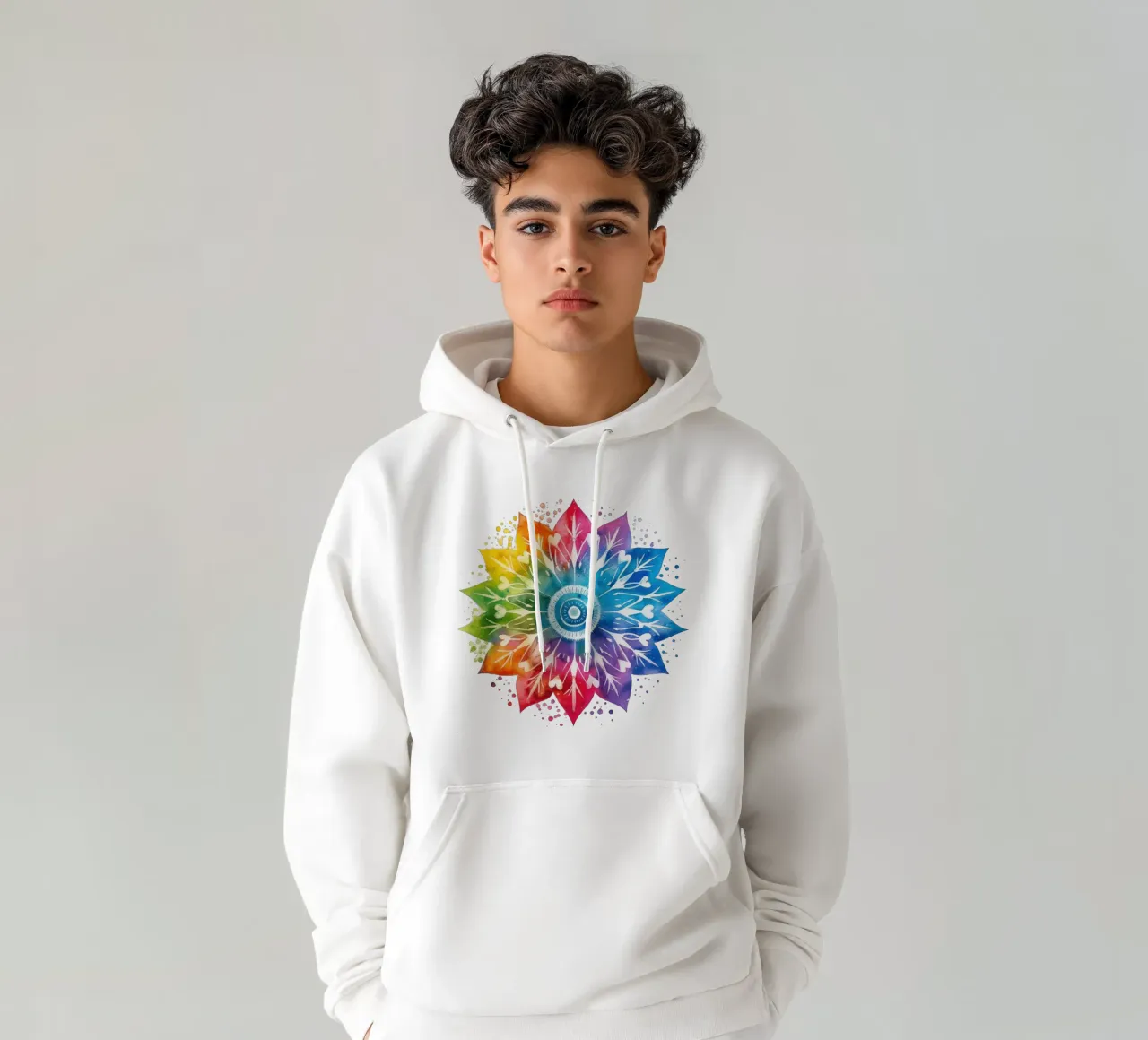 Mandala arcobaleno acquerellato felpa con cappuccio da Spiritual Touch