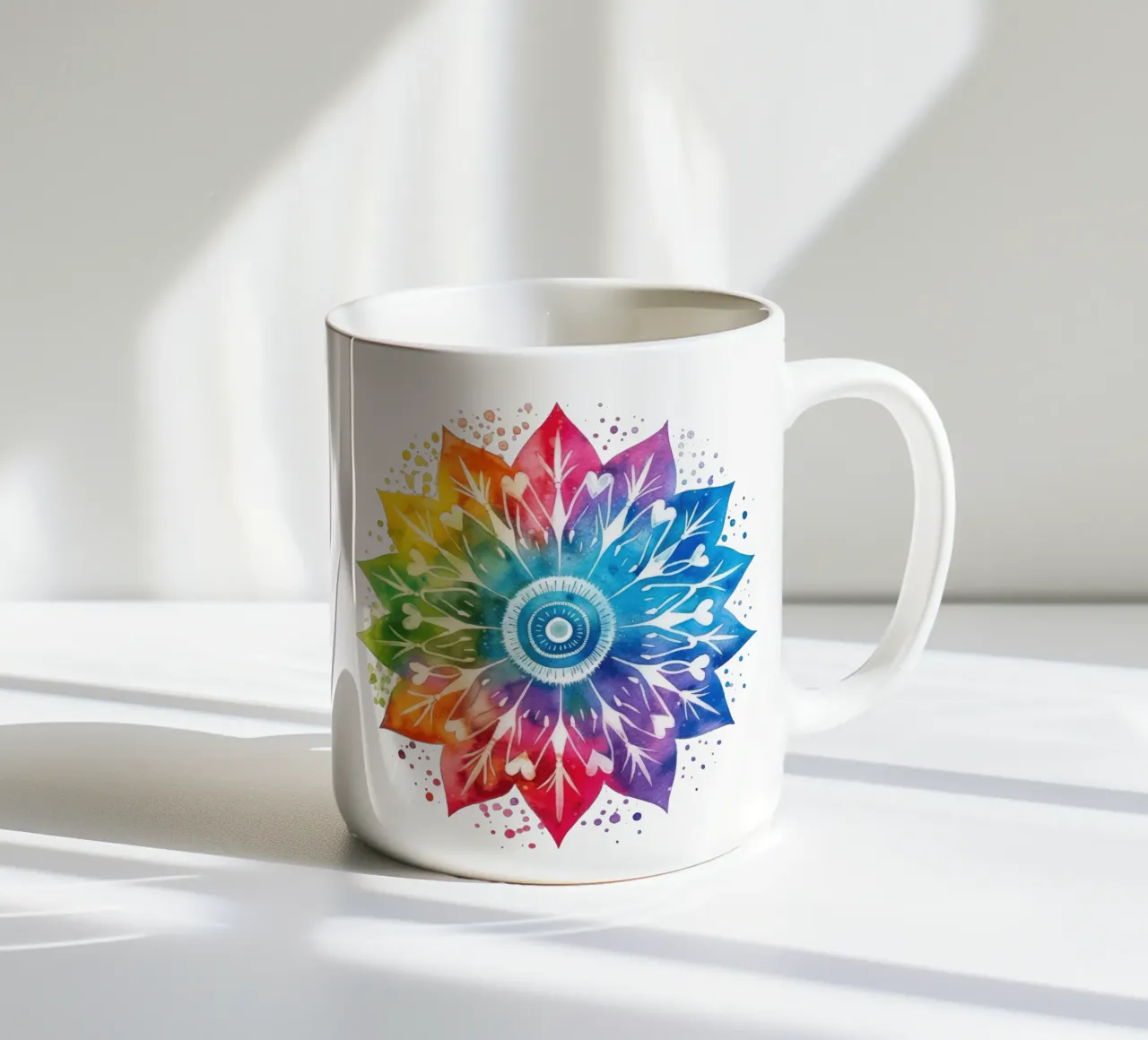 Mandala arcobaleno acquerellato tazza in ceramica da Spiritual Touch