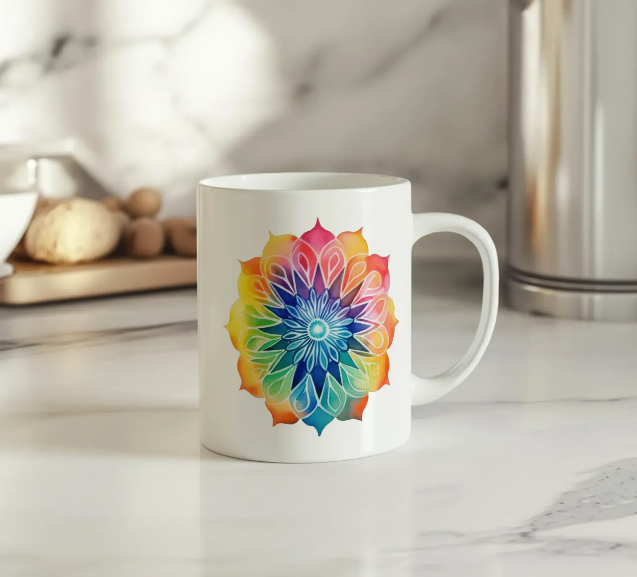 Mandala arcobaleno acquerellato tazza in ceramica da Spiritual Touch