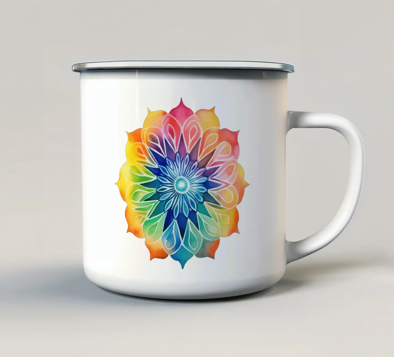 Mandala arcobaleno acquerellato tazza in smalto da Spiritual Touch