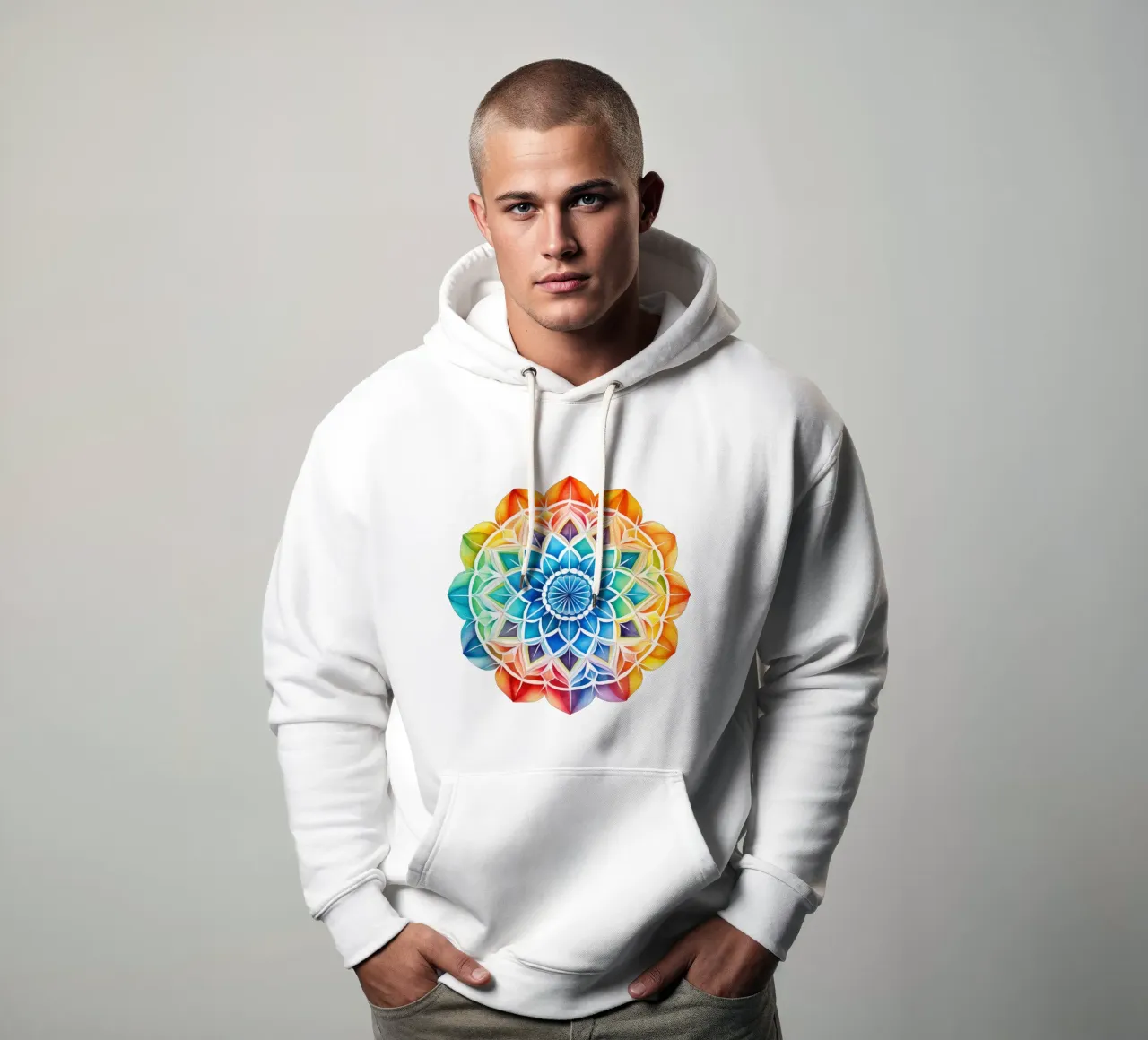 Mandala arcobaleno acquerellato felpa con cappuccio da Spiritual Touch