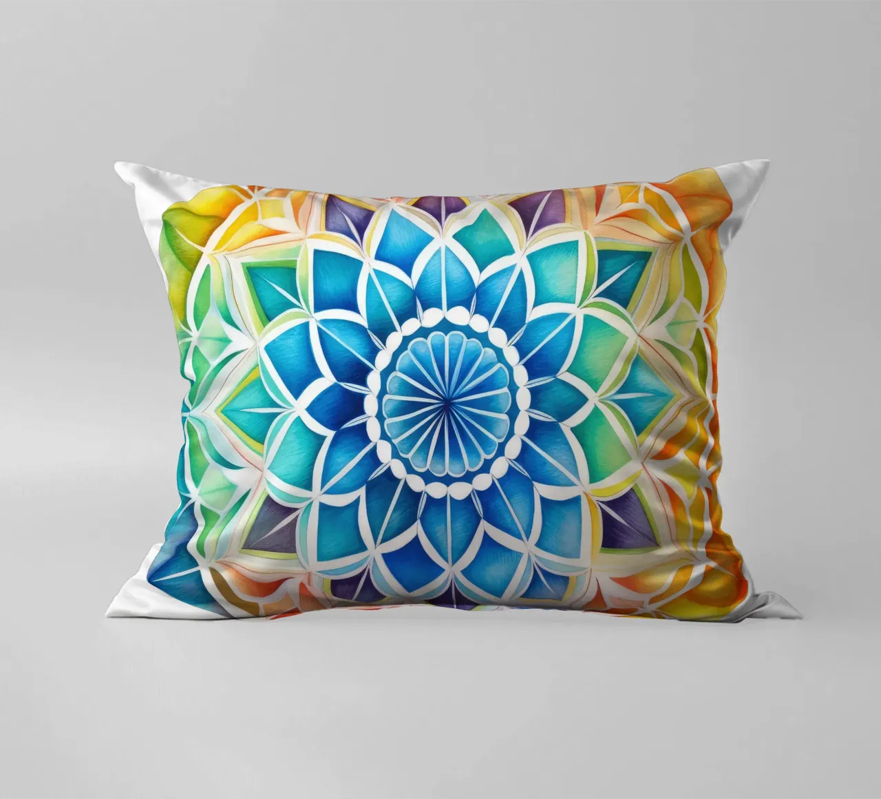 Mandala arcobaleno acquerellato cuscino da Spiritual Touch