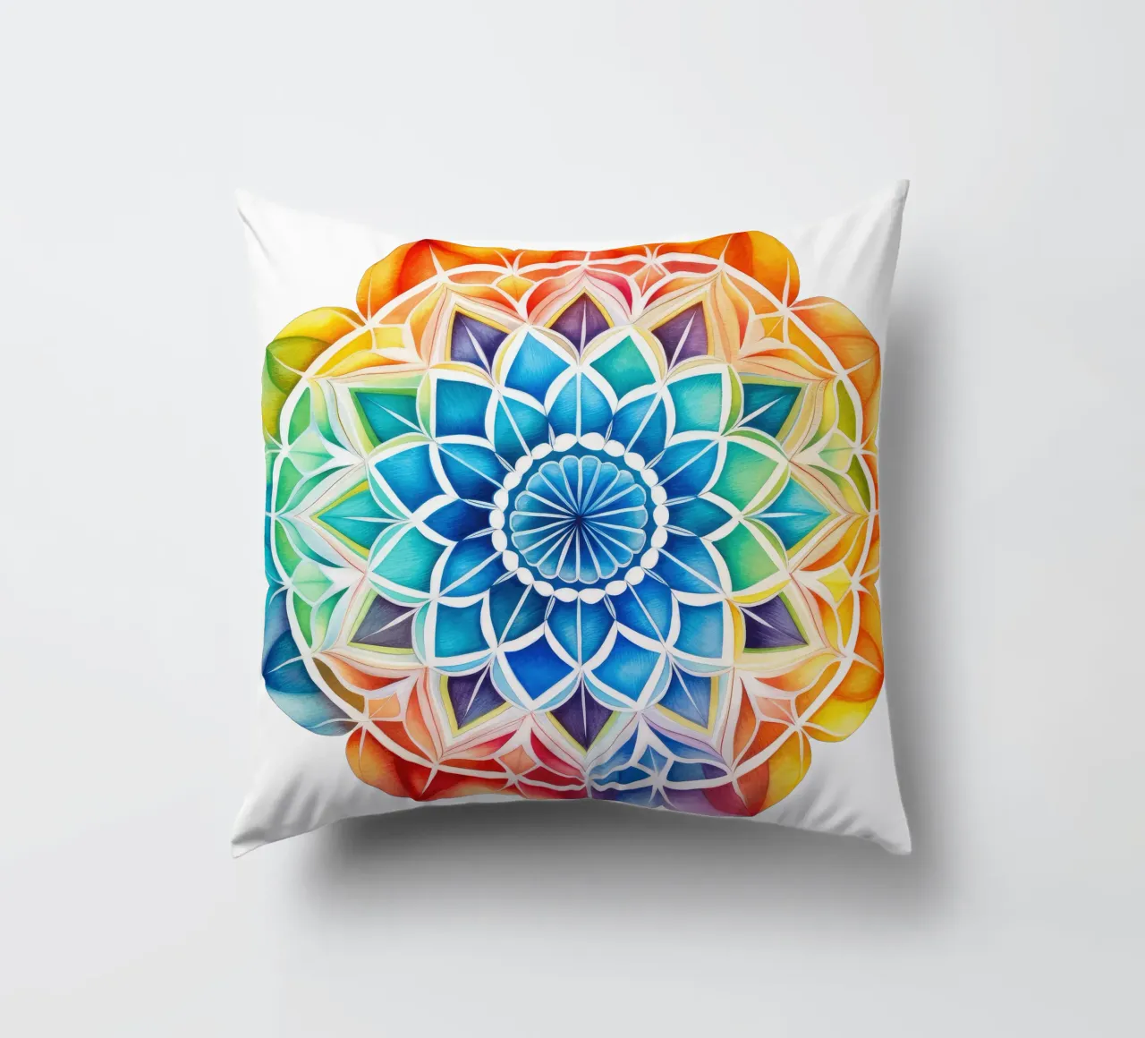 Mandala arcobaleno acquerellato cuscino da Spiritual Touch