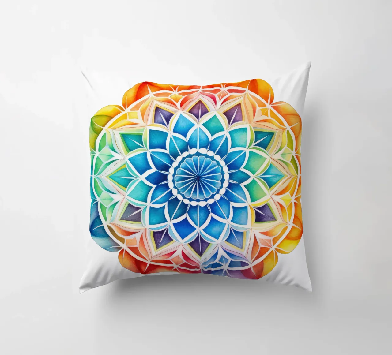 Mandala arcobaleno acquerellato cuscino da Spiritual Touch