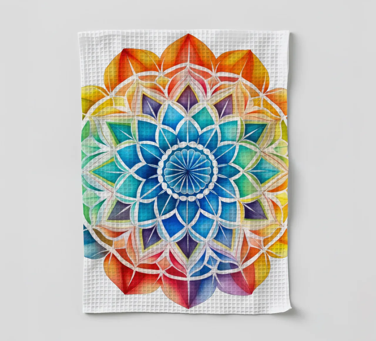 Mandala arcobaleno acquerellato canovaccio da cucina da Spiritual Touch