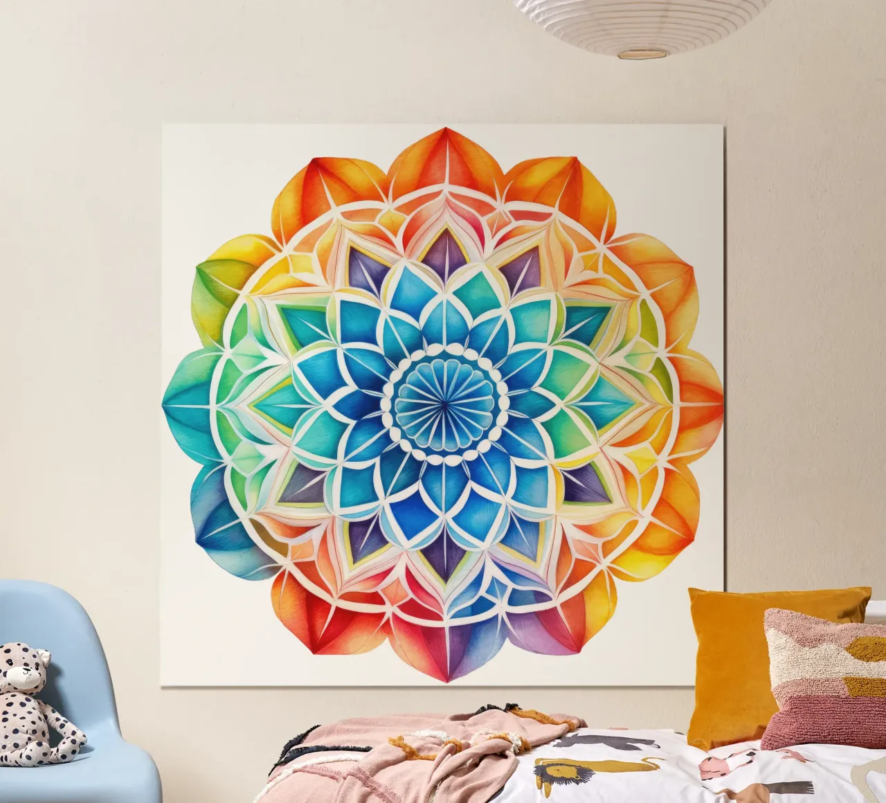 Mandala arcobaleno acquerellato poster con telaio in alluminio da Spiritual Touch