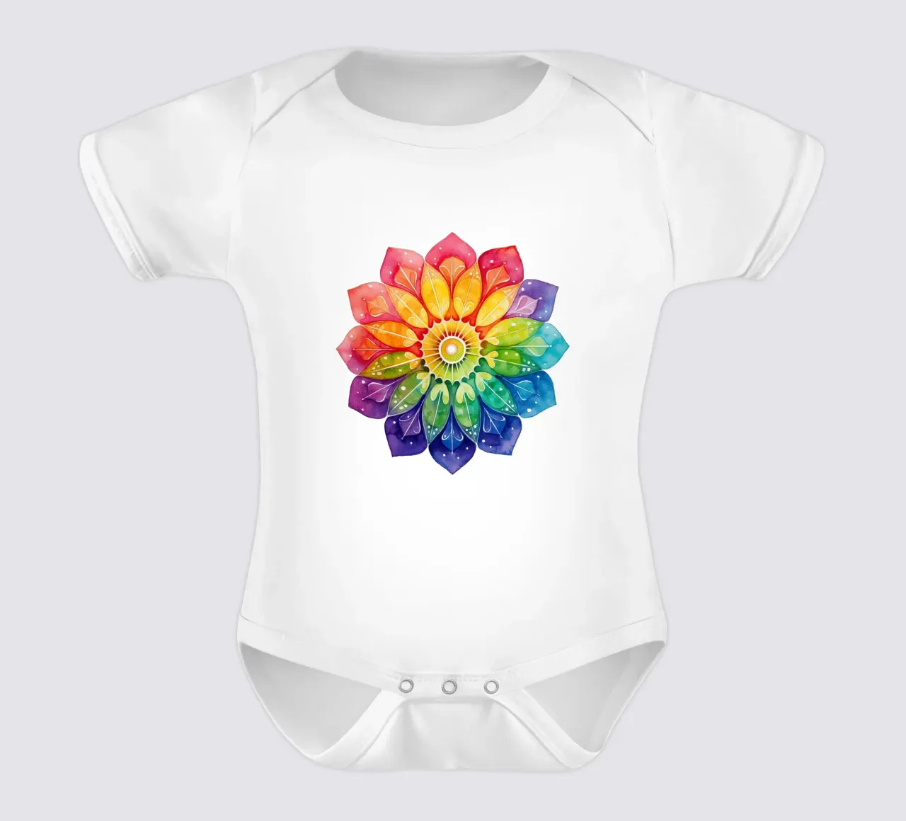 Mandala arcobaleno acquerellato body neonato maniche corte da Spiritual Touch
