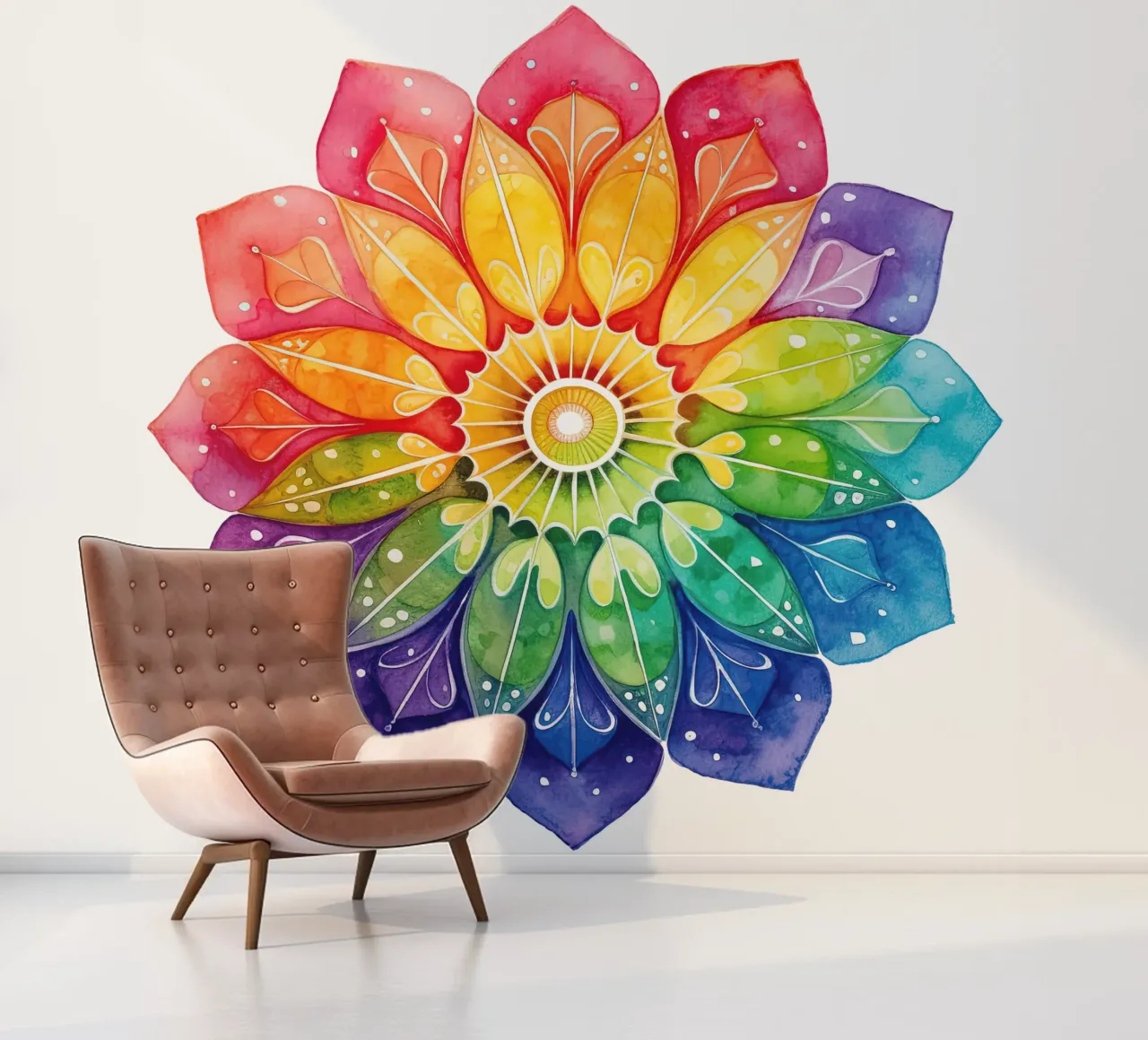 Aquarell-Regenbogen-Mandala Fototapete von Spiritual Touch