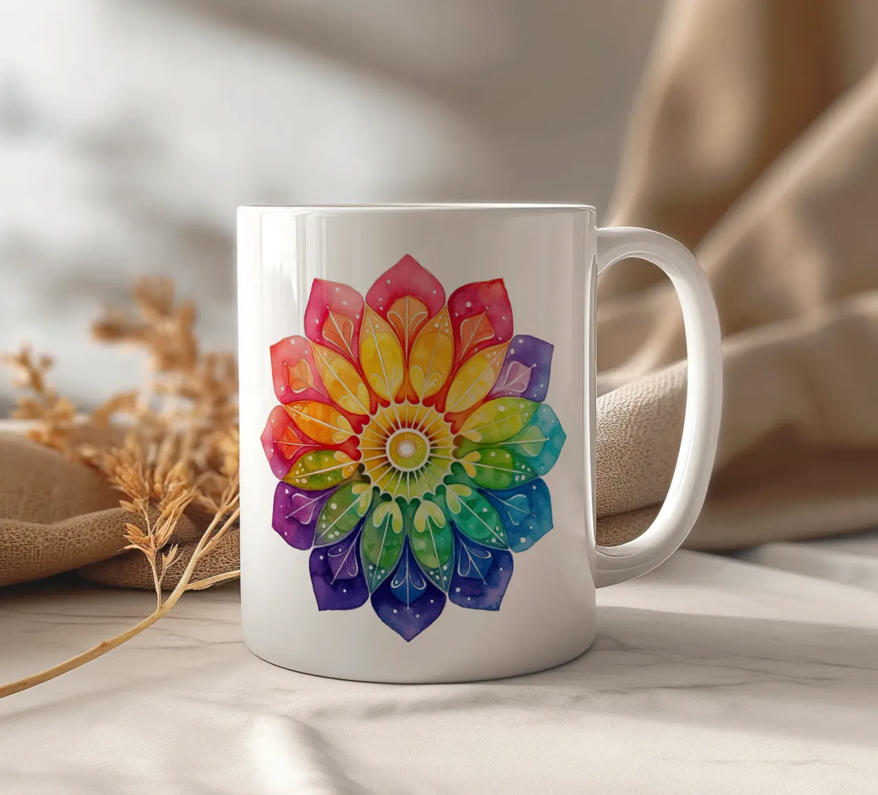 Mandala arcobaleno acquerellato tazza in ceramica da Spiritual Touch