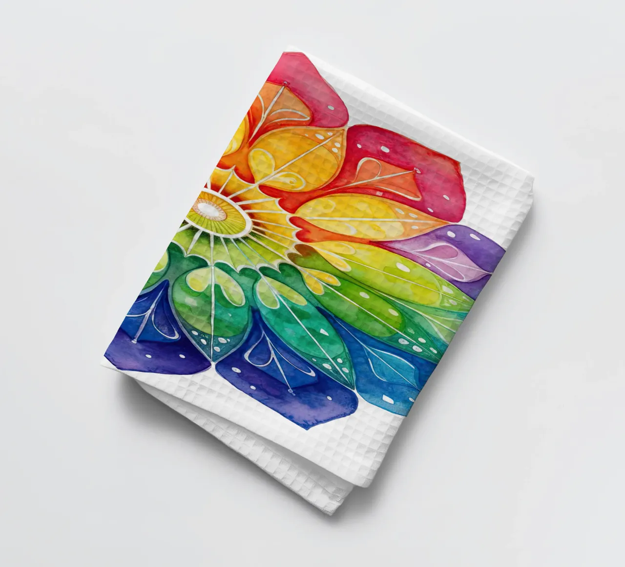 Mandala arcobaleno acquerellato canovaccio da cucina da Spiritual Touch