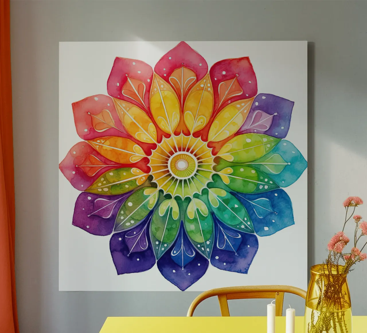 Mandala arcobaleno acquerellato tela con Cornice a cassetta da Spiritual Touch