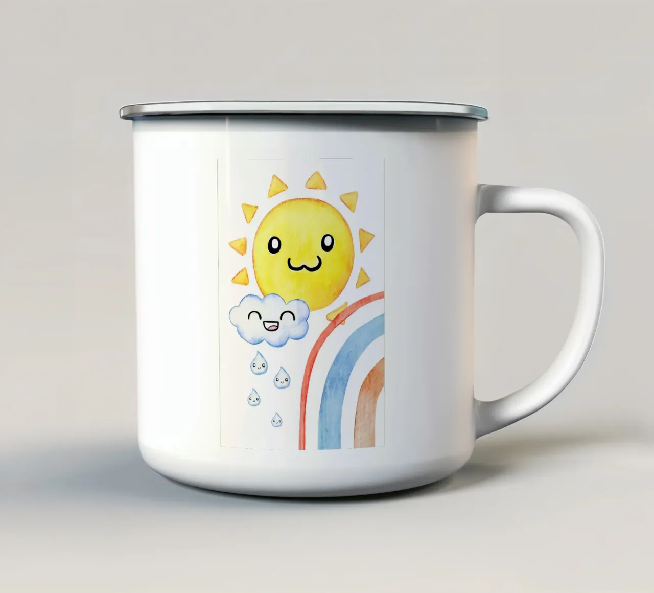 Sonne, Wolke und Regenbogen in Wasserfarbe tazza in smalto da BAINAI KIDS