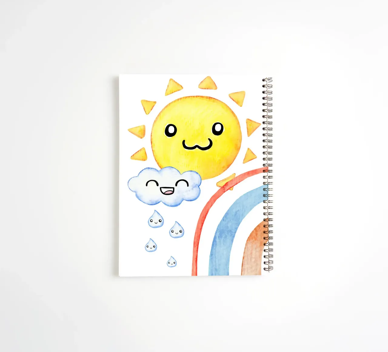 Sonne, Wolke und Regenbogen in Wasserfarbe spiral notebook by BAINAI KIDS