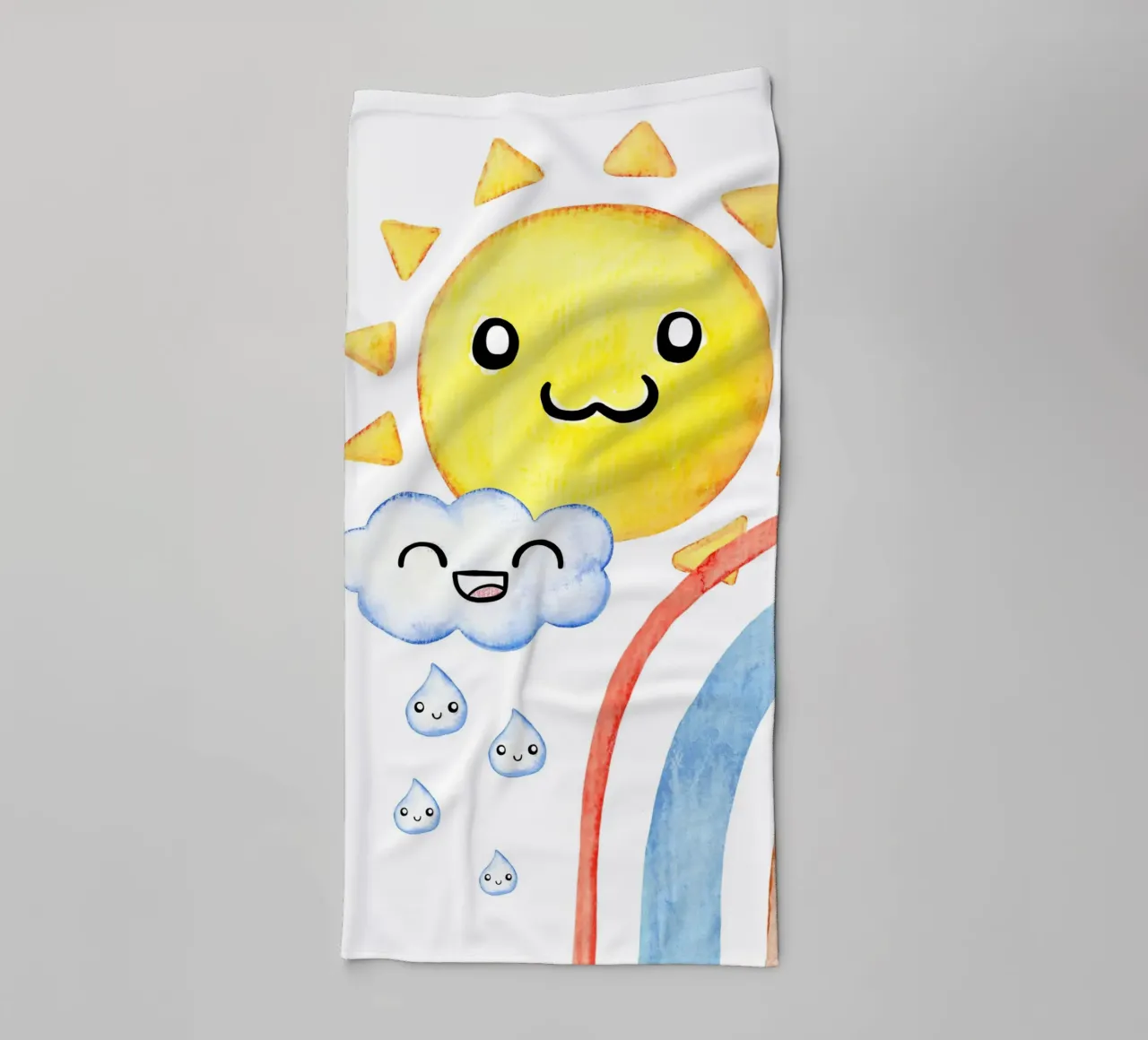 Sonne, Wolke und Regenbogen in Wasserfarbe asciugamano da bagno da BAINAI KIDS