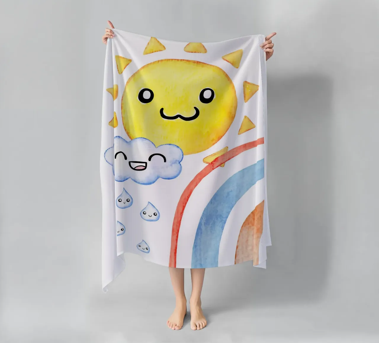 Sonne, Wolke und Regenbogen in Wasserfarbe telo mare da BAINAI KIDS
