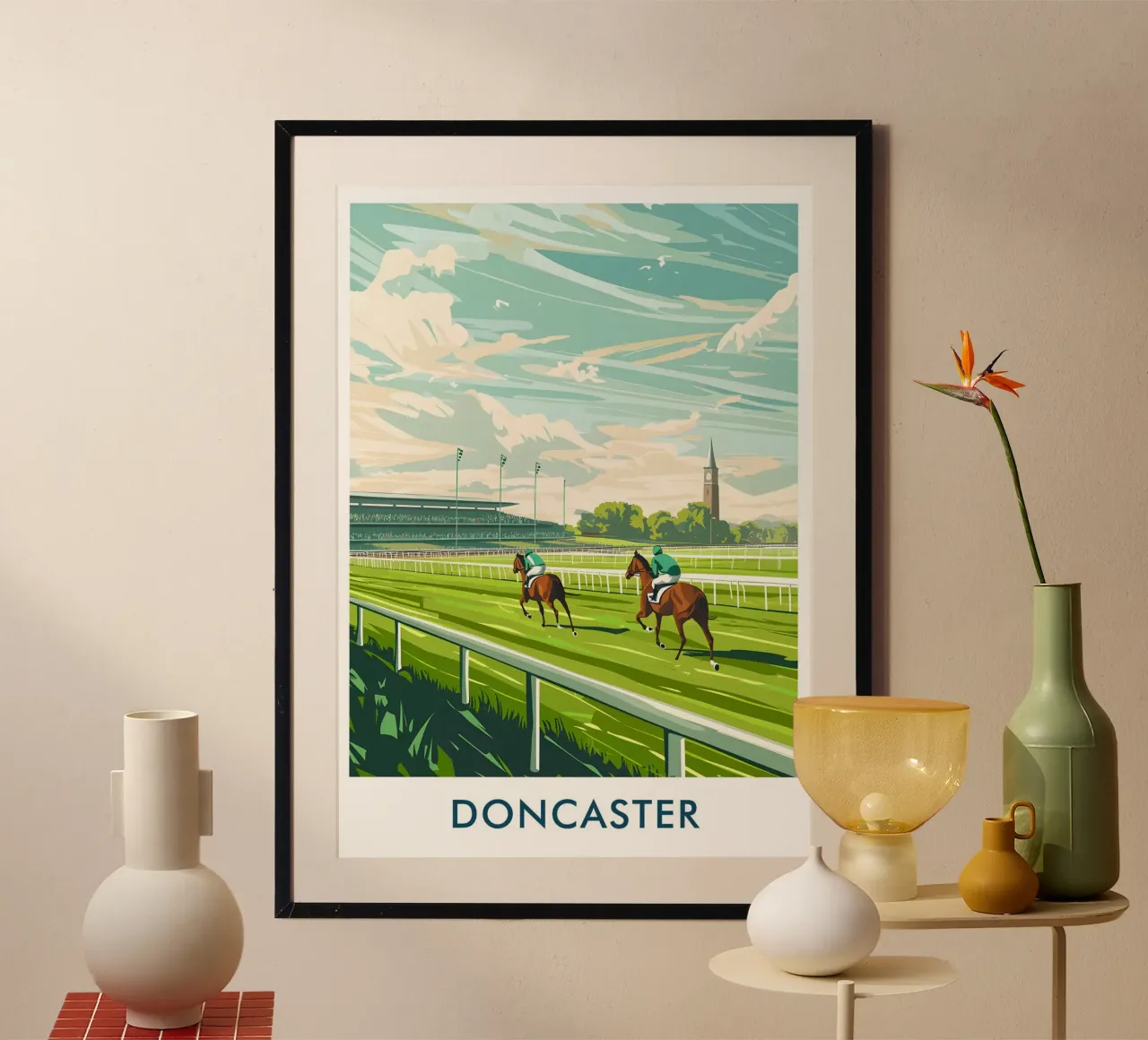 Doncaster Racecourse in Doncaster City England poster con telaio in plastica da Travelstudio