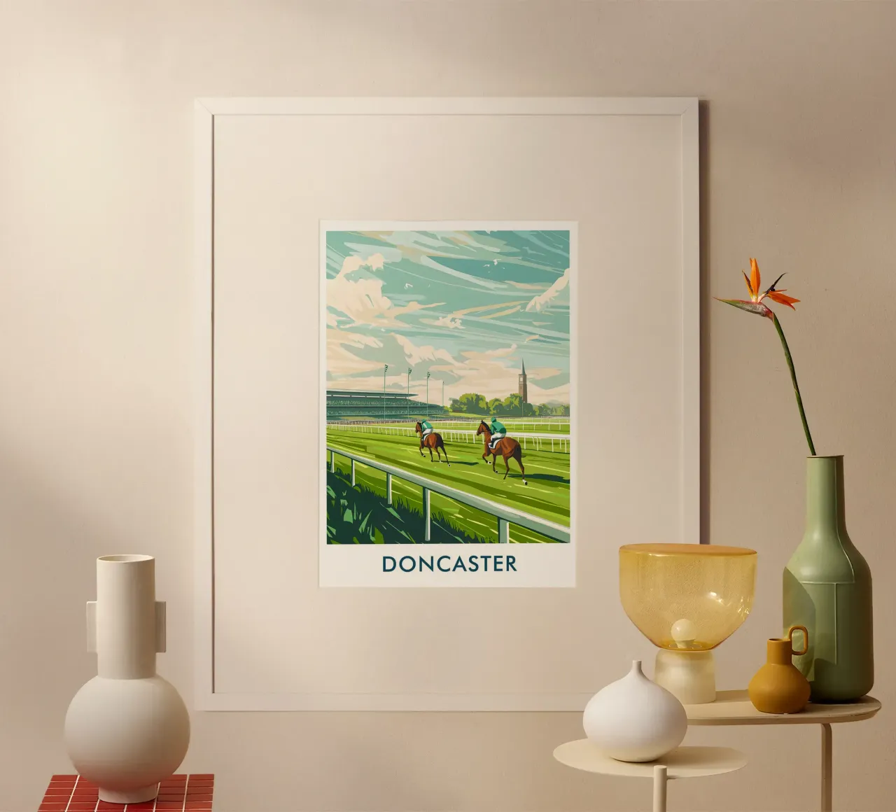 Doncaster Racecourse in Doncaster City England poster con telaio in plastica da Travelstudio
