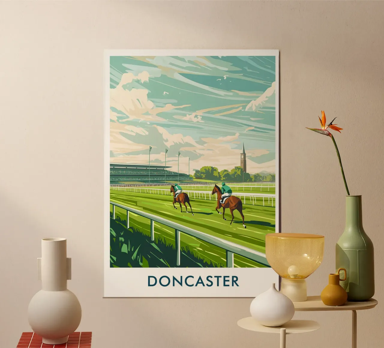 Doncaster Racecourse in Doncaster City England poster con telaio in plastica da Travelstudio