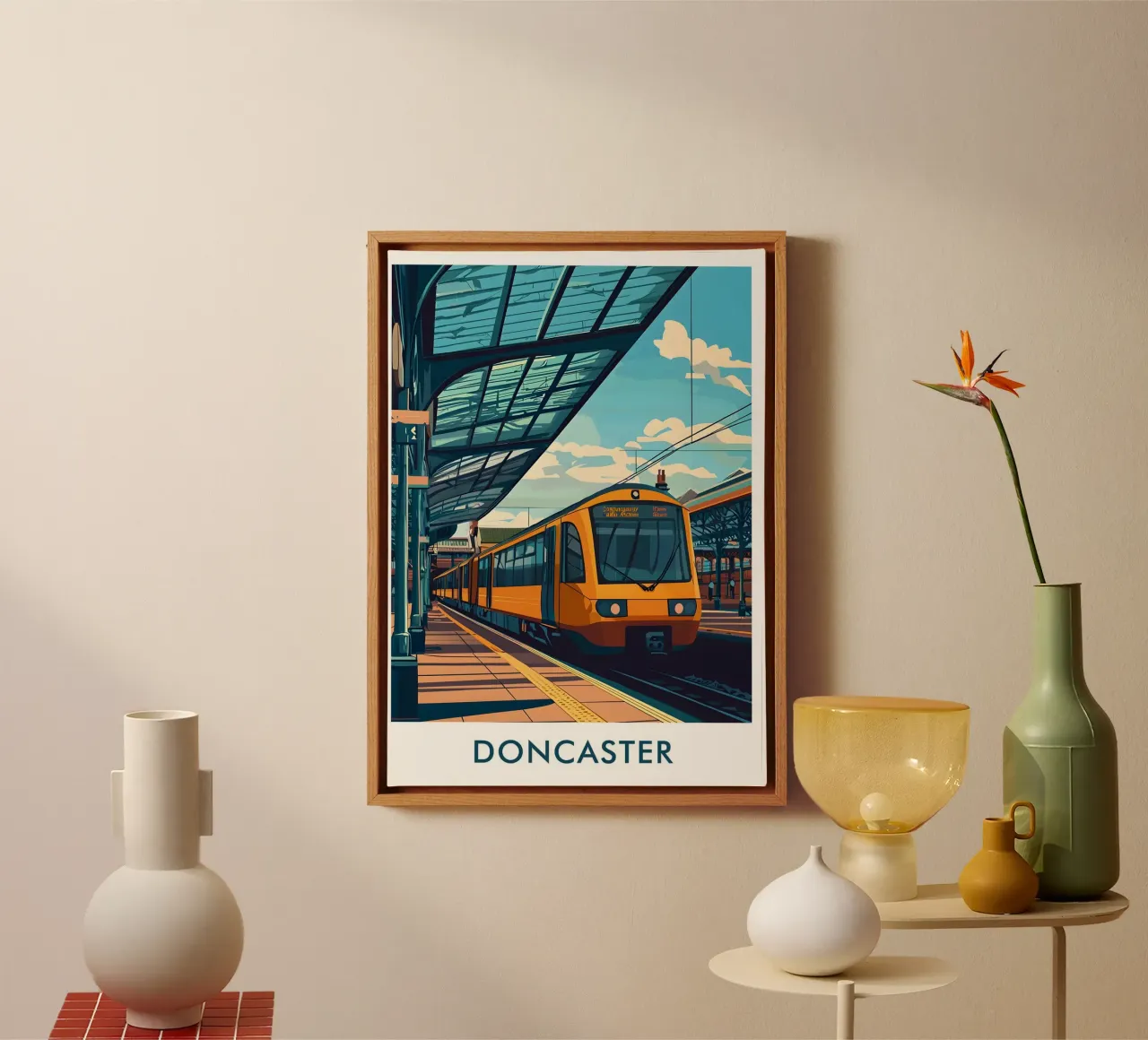 Doncaster Railway Station in Doncaster City England Leinwand mit Schattenfugenrahmen von Travelstudio