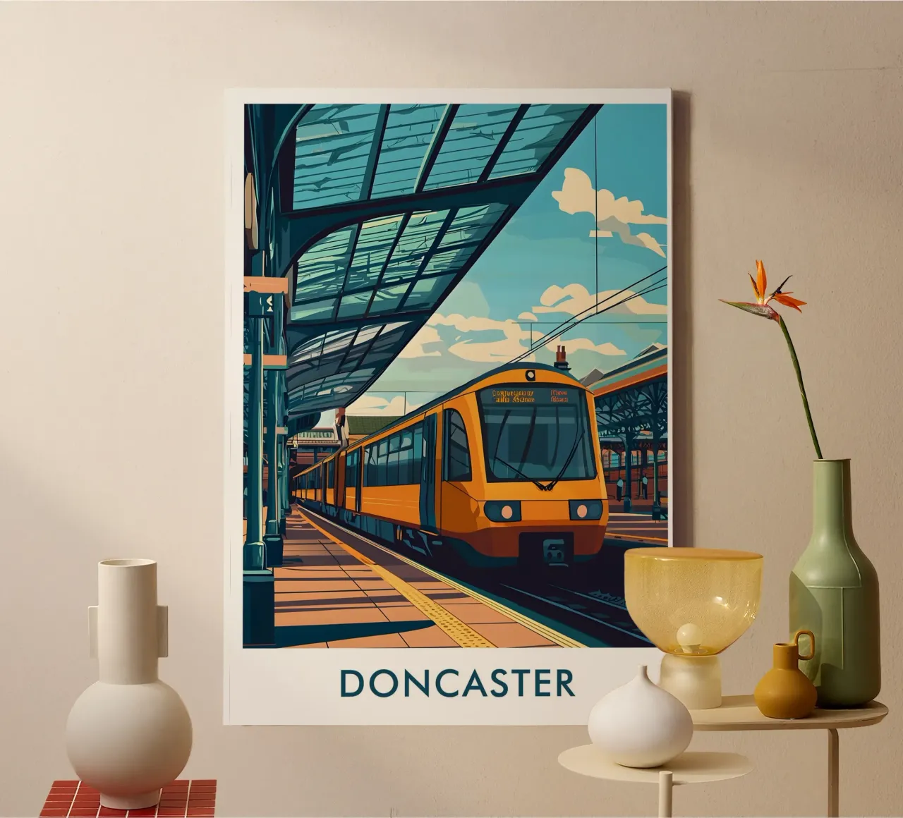 Doncaster Railway Station in Doncaster City England Leinwand mit Schattenfugenrahmen von Travelstudio
