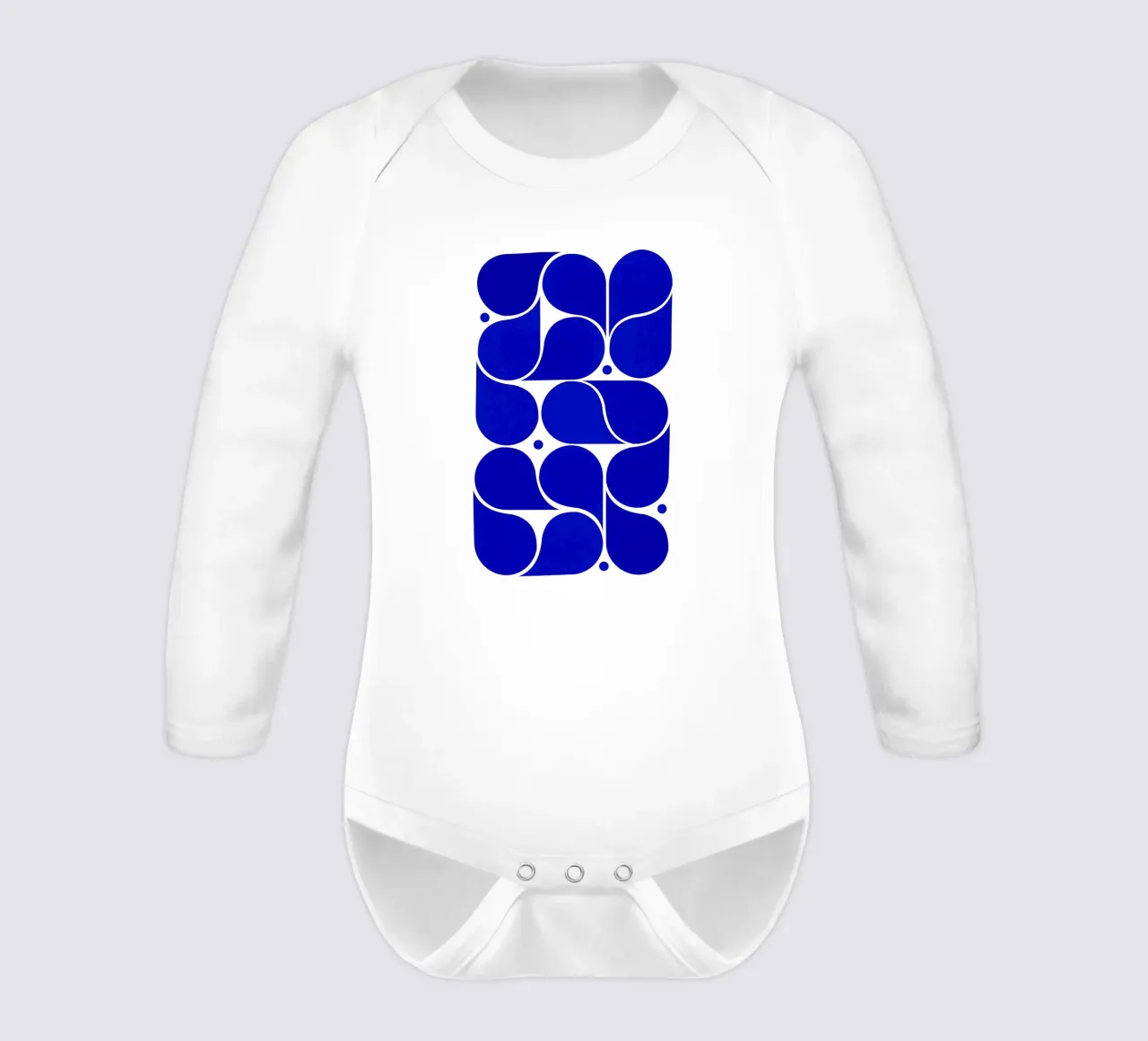 Mid-Century Modern Abstract Geometric Print - Blue long-sleeve baby romper by showmemars
