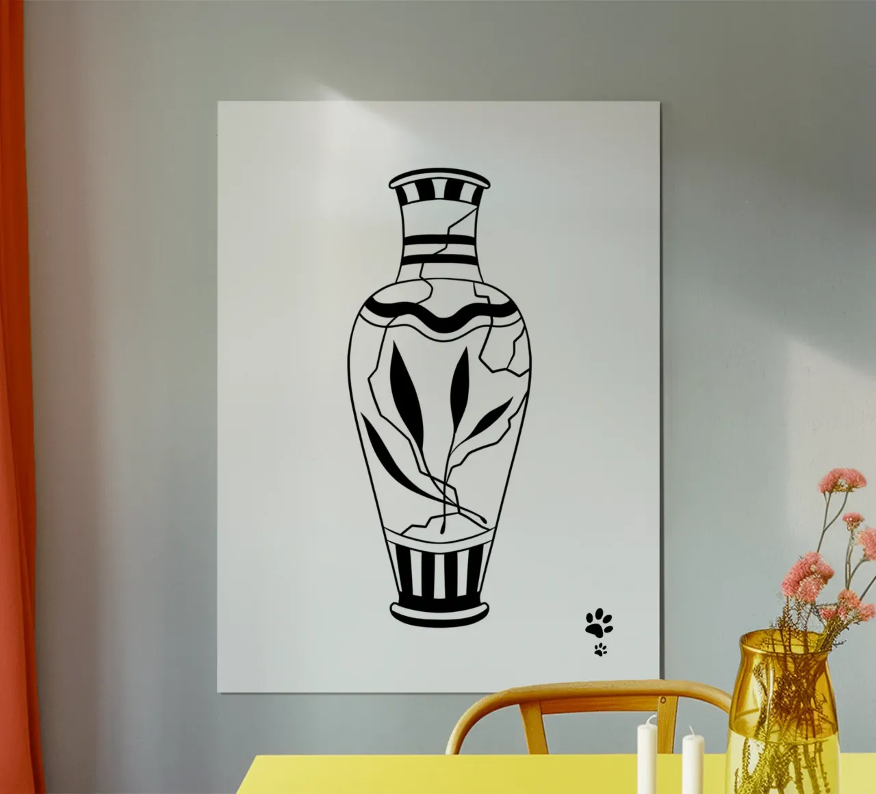 Vase avec feuilles poster avec cadre en bois de catsforyou
