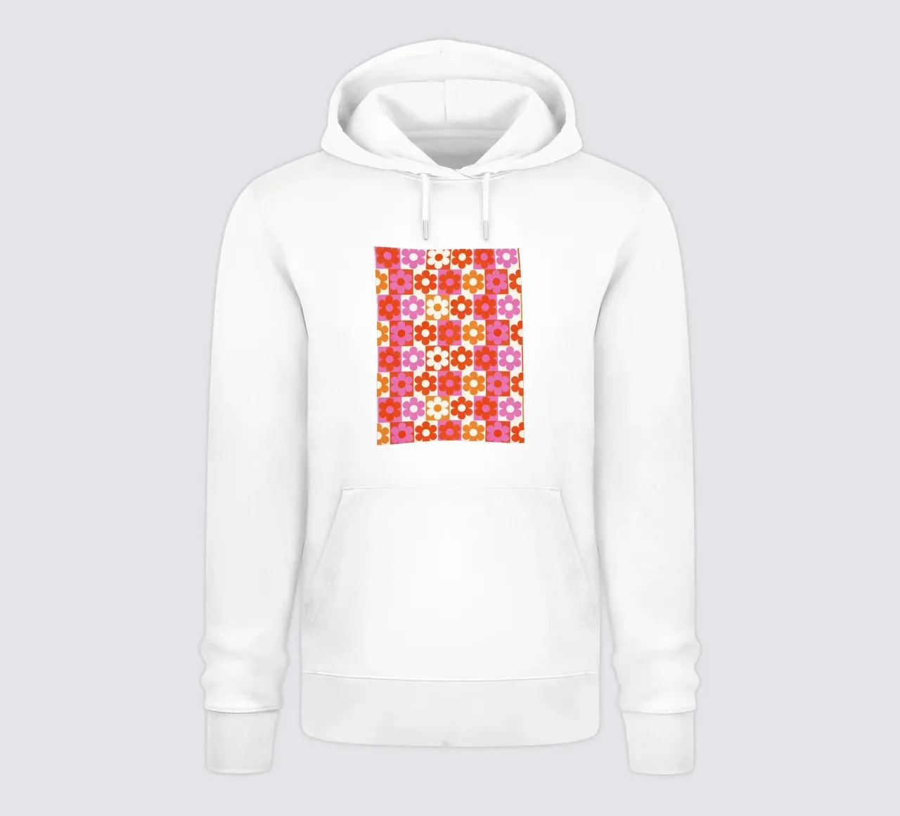 Retro 70s Daisy Pattern Art Print - Pink and Orange felpa con cappuccio da showmemars