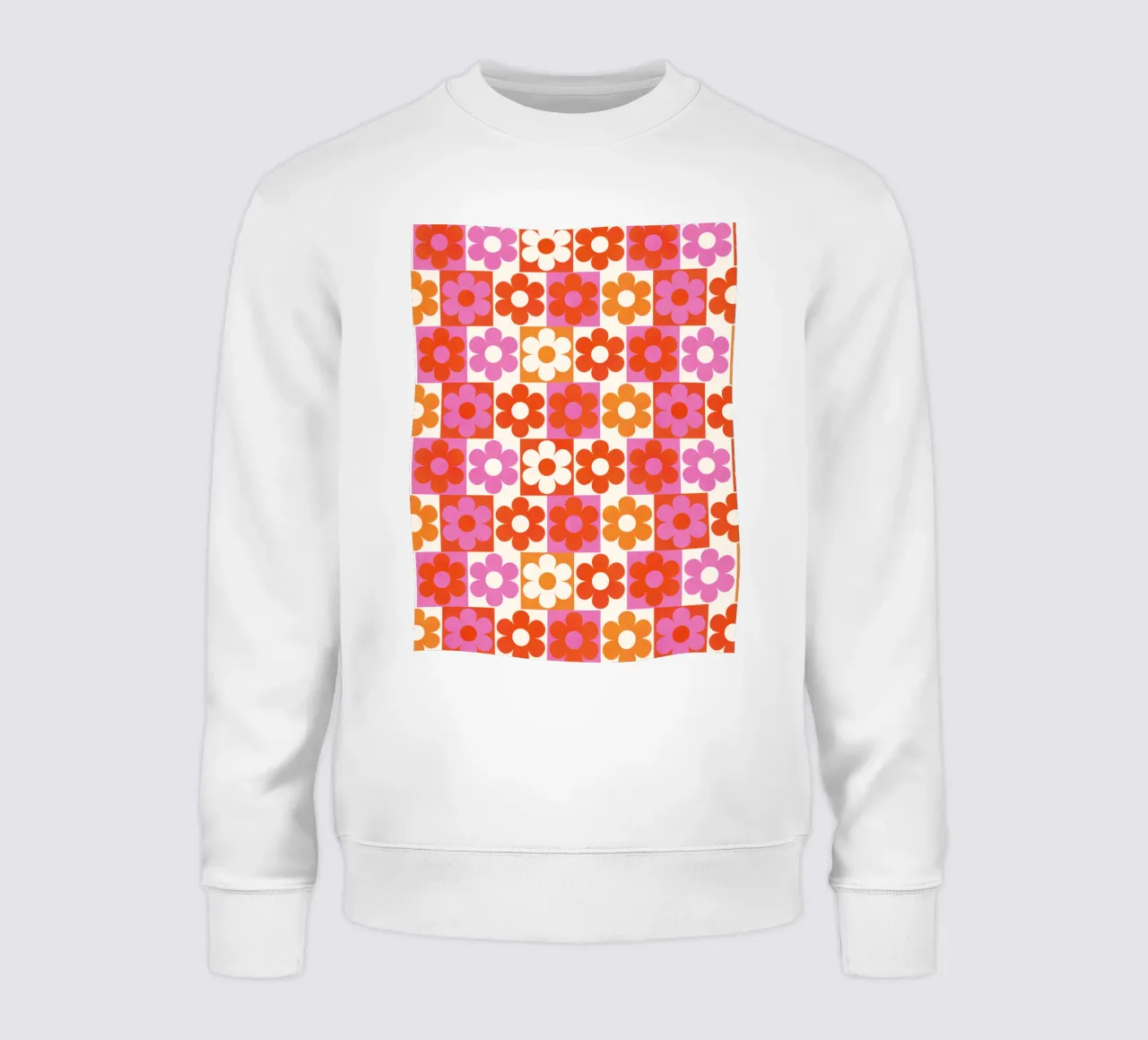 Retro 70s Daisy Pattern Art Print - Pink and Orange felpa da showmemars