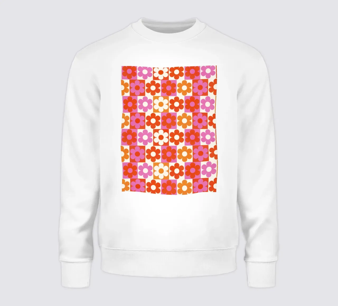 Retro 70s Daisy Pattern Art Print - Pink and Orange felpa da showmemars